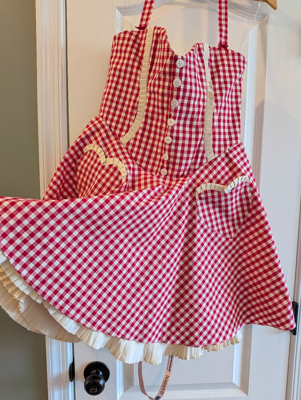 House of CB Heidi Red Gingham Cotton Halter Neck Mini Dress Coquette Size L NWT - Picture 7 of 15
